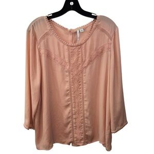 LC Lauren Conrad Soft Pink Blouse with Lace Accents
